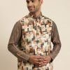 Men Sojanya | Men'S Silk Blend Printed Only Nehru Jacket - Sojanya Beige