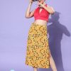 Women StyleStone | Women'S Floral Slit Midi Skirt Stylestone Yellow