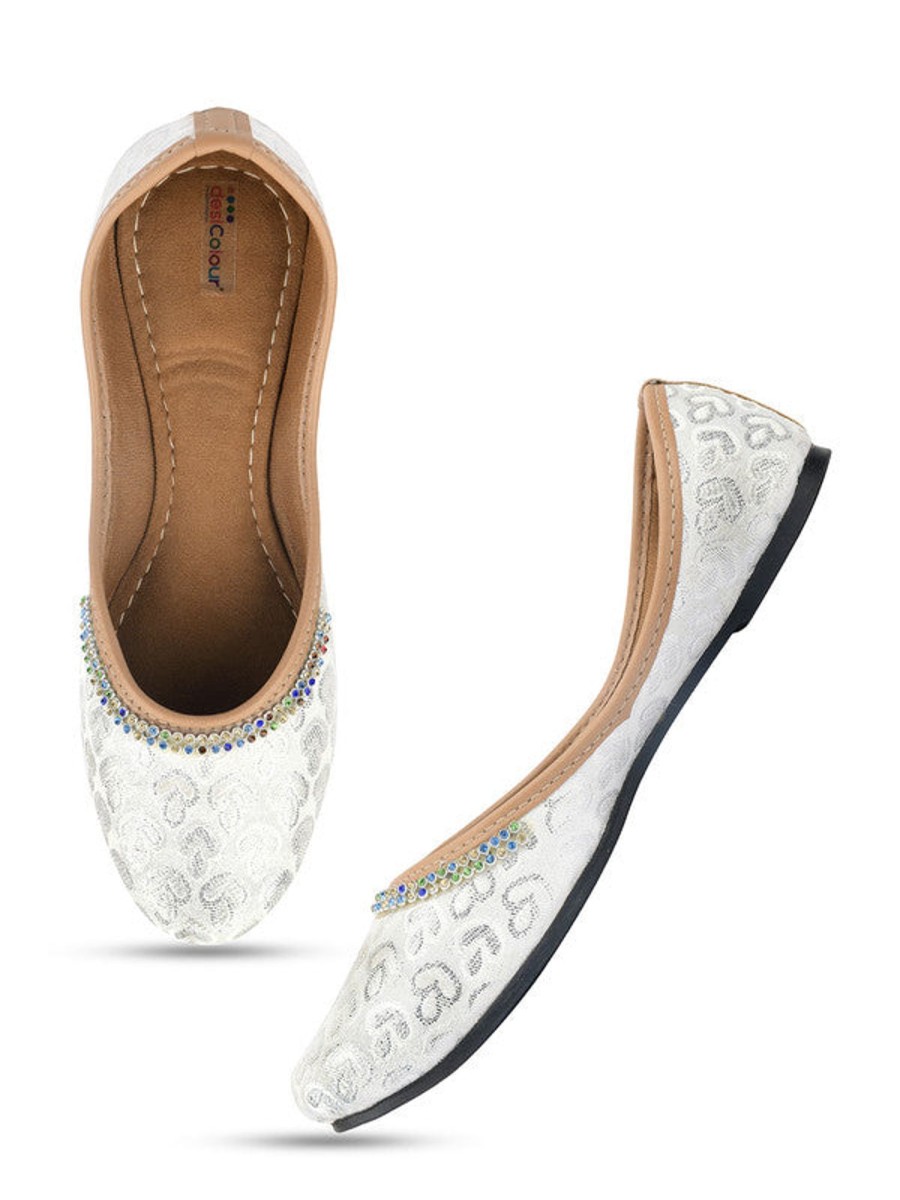 Others Desi Colour | Women'S Silver Embroidered Indian Handcrafted Ethnic Comfort Footwear - Desi Colour