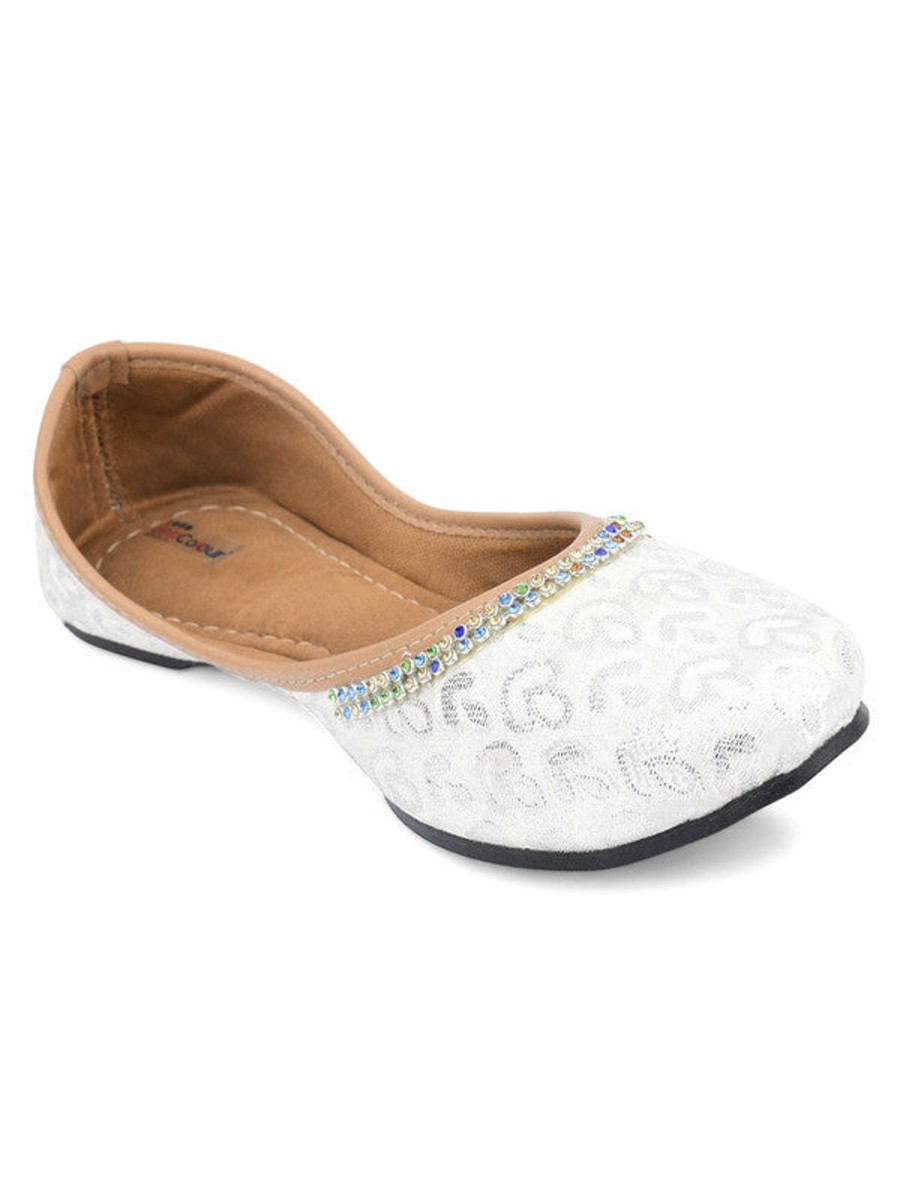 Others Desi Colour | Women'S Silver Embroidered Indian Handcrafted Ethnic Comfort Footwear - Desi Colour