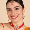 Jewellery Zaffre Collections | Women'S/Girl'S Choker Set With Maang Tikka And Meena - Zaffre Collections Red