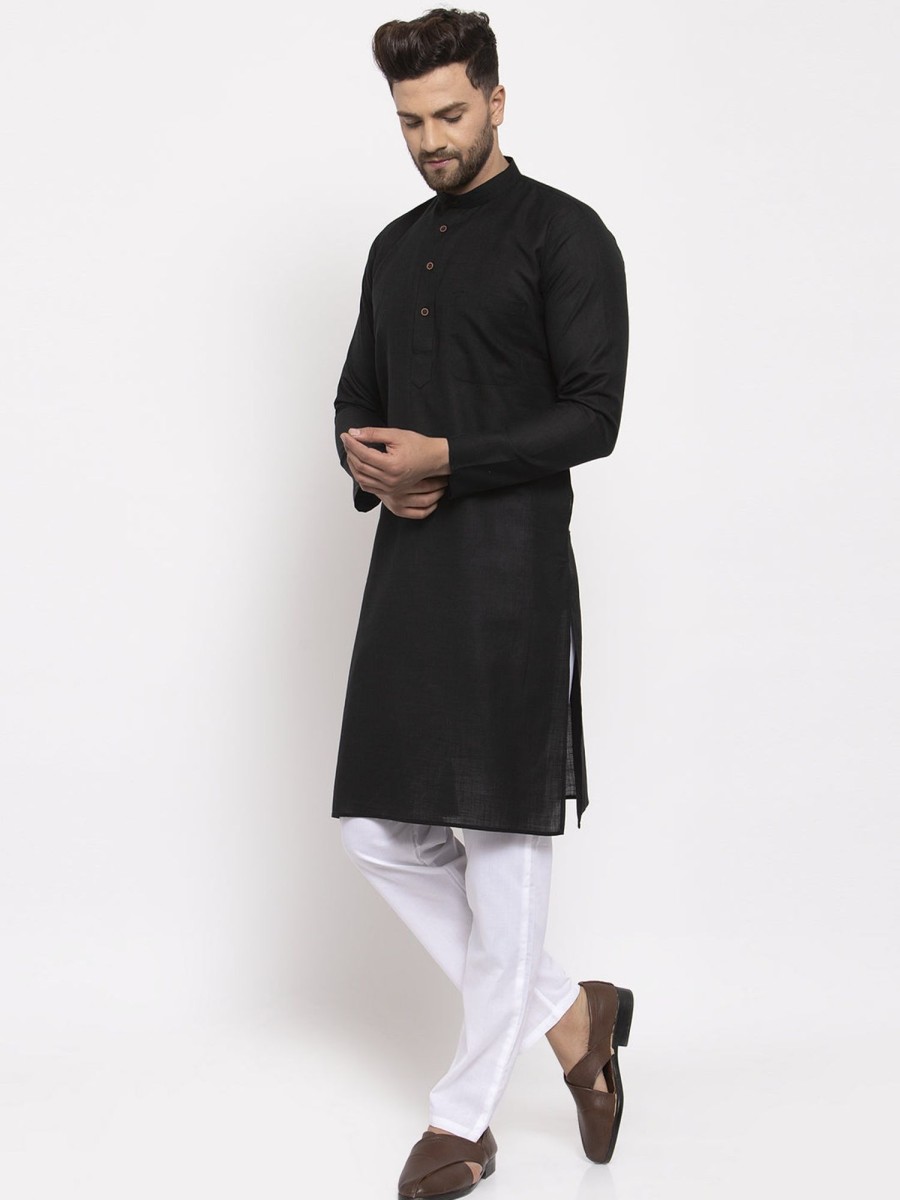 Men Virat Fashions | Men'S Black U0026 White Solid Kurta Only ( Ko 532 Black ) - Virat Fashions