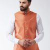 Men Sojanya | Men'S Silk Blend Orange U0026 Gold Self Design Nehru Jacket - Sojanya