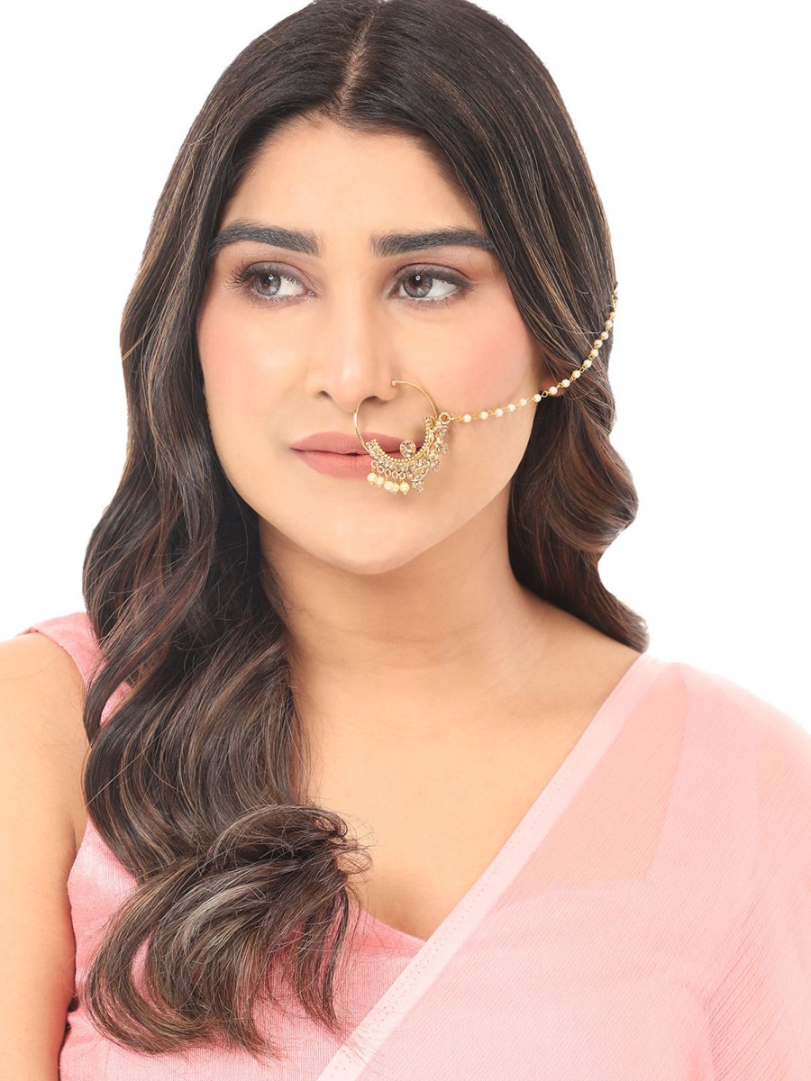 Jewellery Anikas Creation | Traditional Bridal Nose Ring For Women No Piercing By Anikas Creation Gold