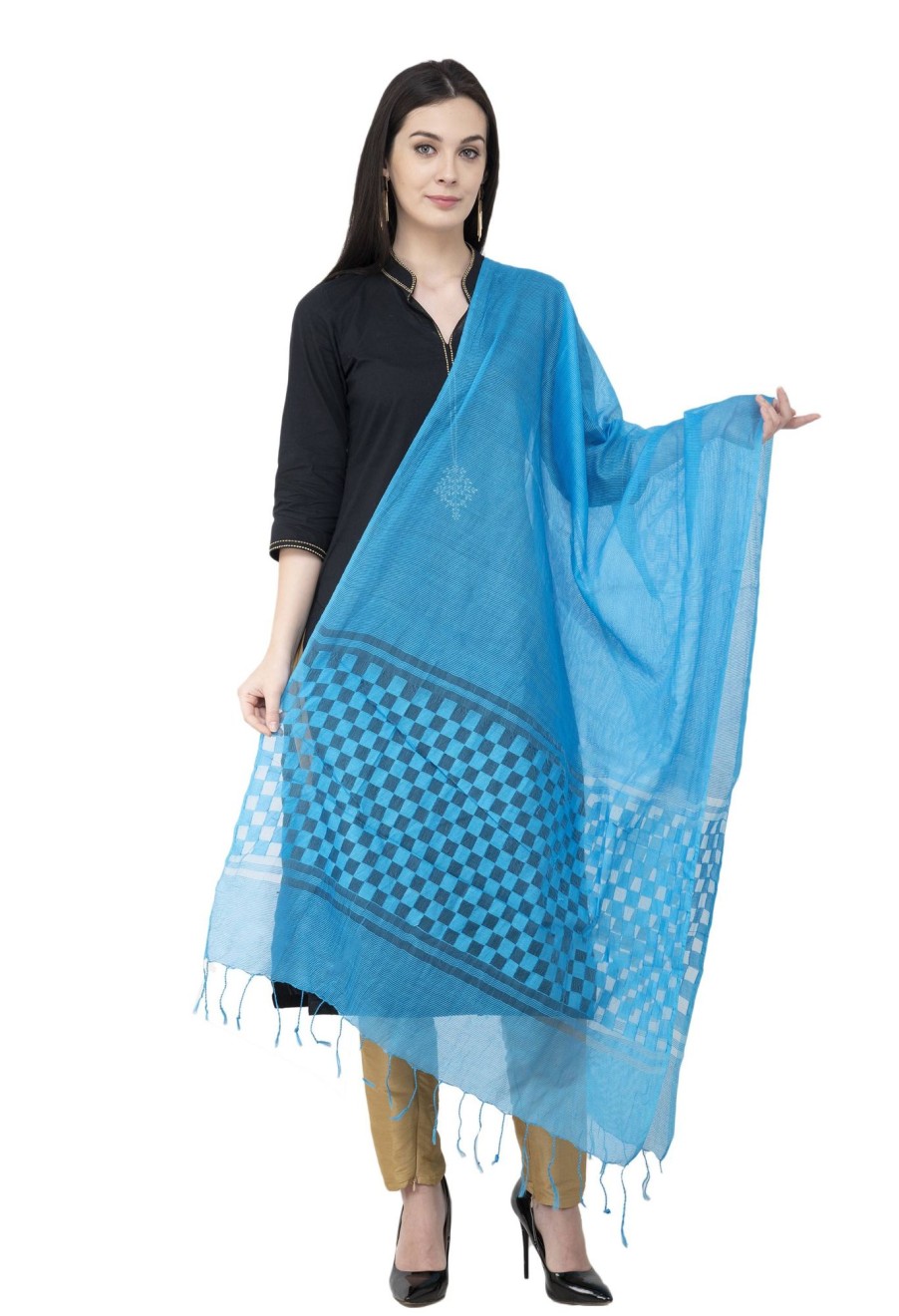 Women AR Silks | A R Silk Golden Color Fancy Silk Dupattas And Chunnis Dark Firozi