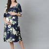 Women AKS | Women'S Navy Floral Print Maternity Dress - Aks Blue