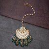 Jewellery Morkanth | Women'S Women Gold Plated Green U0026 White Kundan-Studded Beaded Maang Tikka - Morkanth