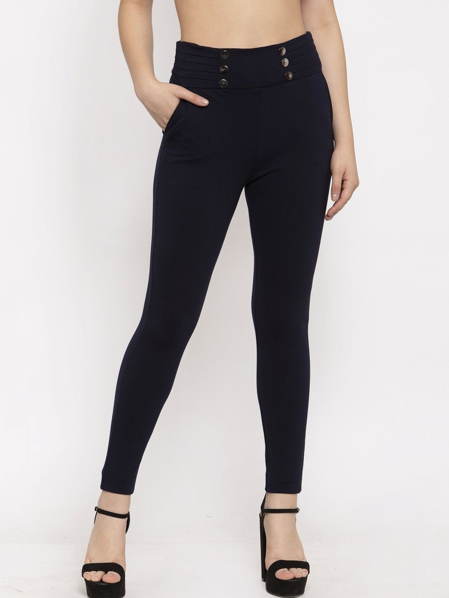 Women Wahe-NOOR | Women'S Navy Blue Smart Fit Jeggings - Wahe-Noor