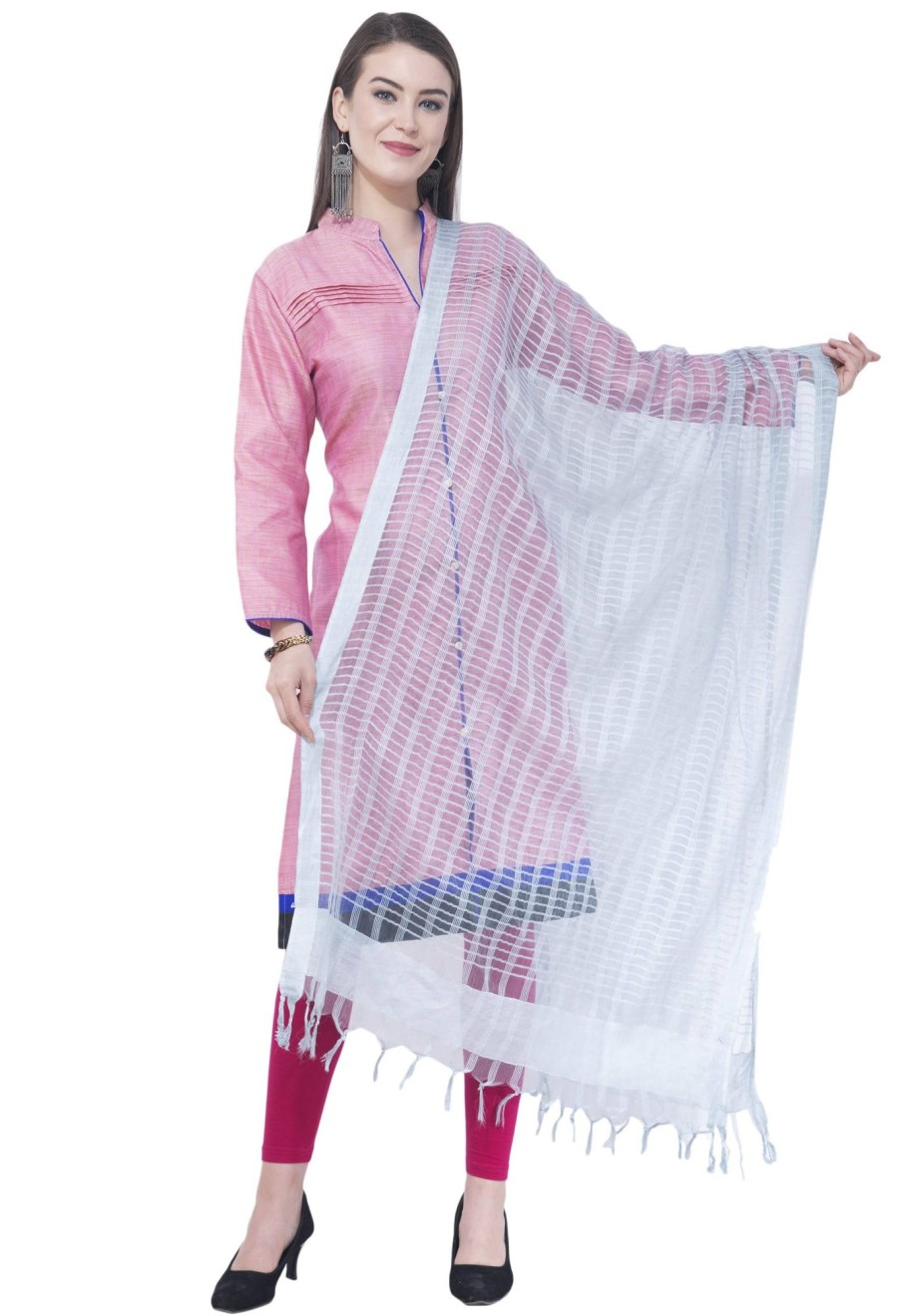 Women AR Silks | A R Silk Color Regular Dupatta Cota Cotton Dupattas And Chunnis White