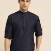 Men Sojanya | Men'S Cotton Navy Blue Solid Short Kurta - Sojanya