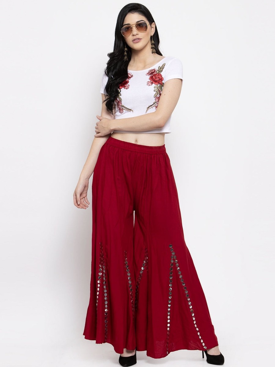 Women Wahe-NOOR | Women'S Maroon Flared Embellished Sharara - Wahe-Noor