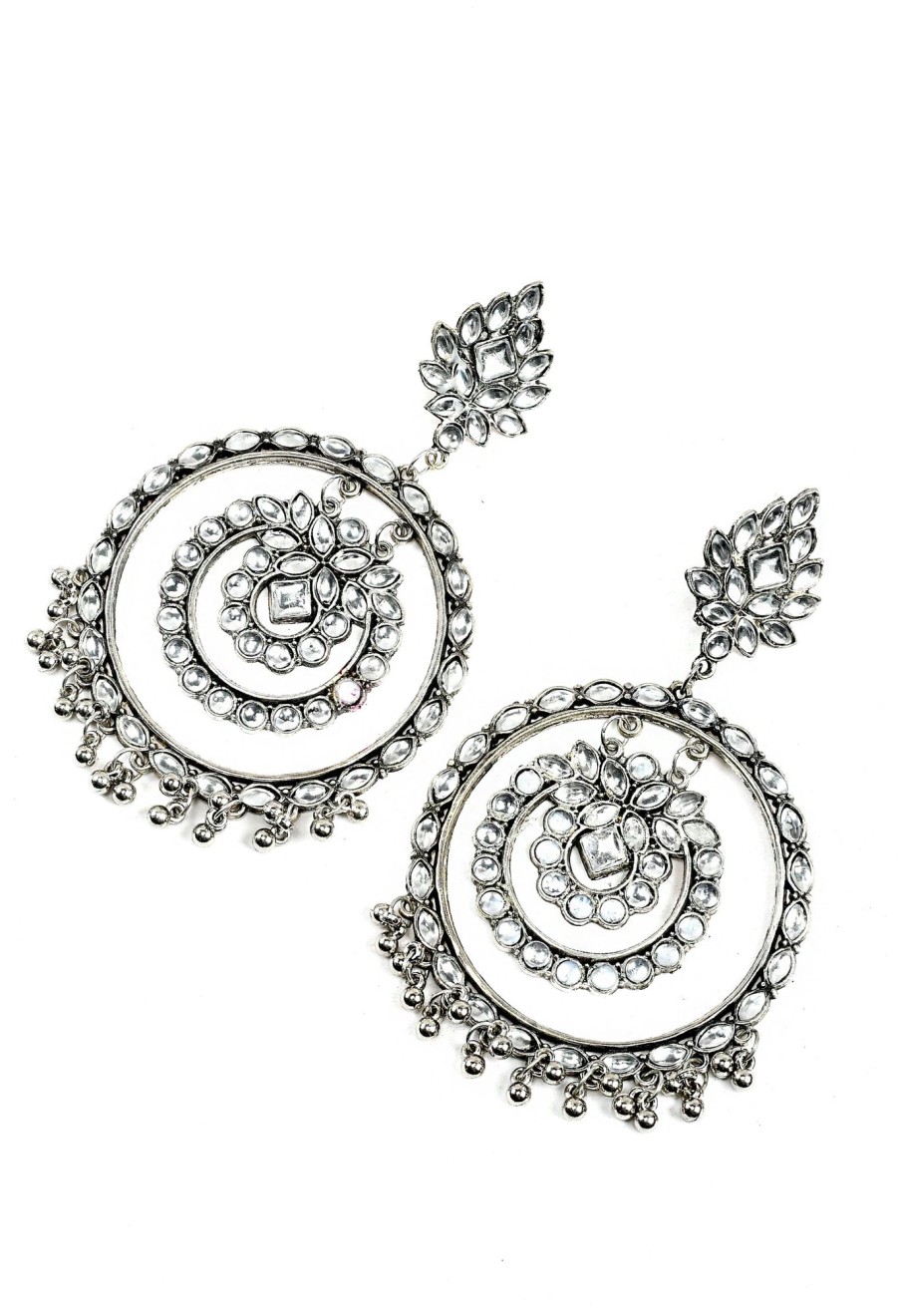 Jewellery Tehzeeb | Women'S Silver Colour Earrings With Kundan And Three Circle Design - Tehzeeb