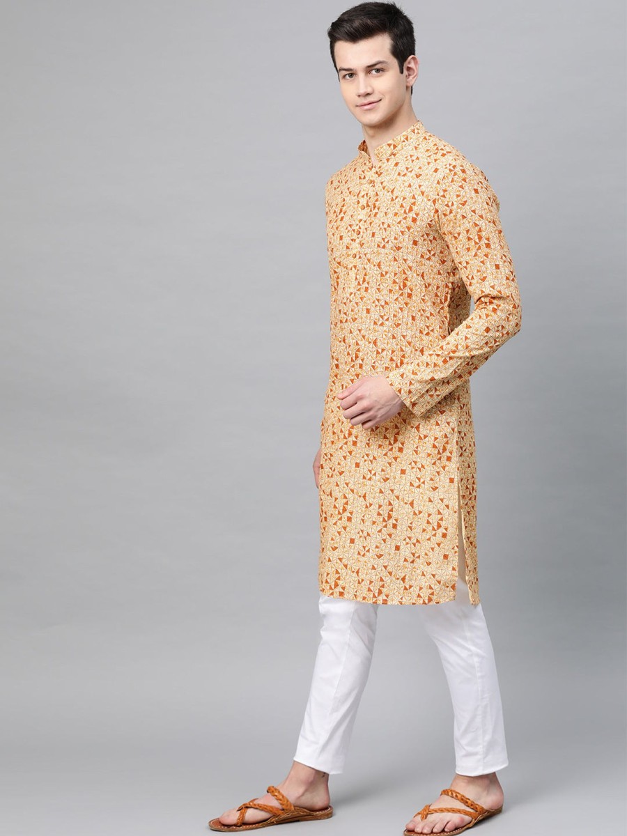 Men See Designs | Men'S U0026 Brown Printed Straight Kurta - See Designs Cream