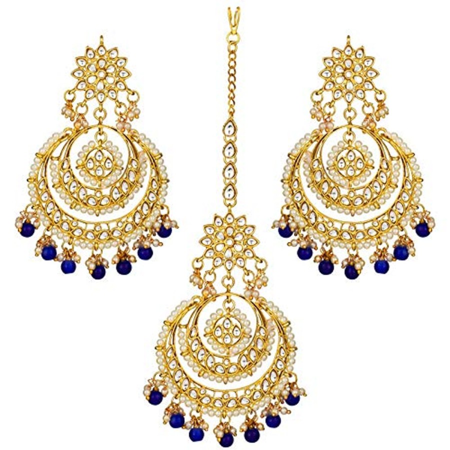 Jewellery I Jewels | Women'S Traditional Gold Plated Chandbali Kundan U0026 Pearl Earring Set With Maang Tikka - I Jewels