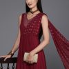 Women Ahalyaa | Women'S Ethnic Motifs Print A-Line Maxi Dress - Ahalyaa Maroon