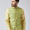 Men Sojanya | Men'S Lime Green Printed Nehru Jacket - Sojanya