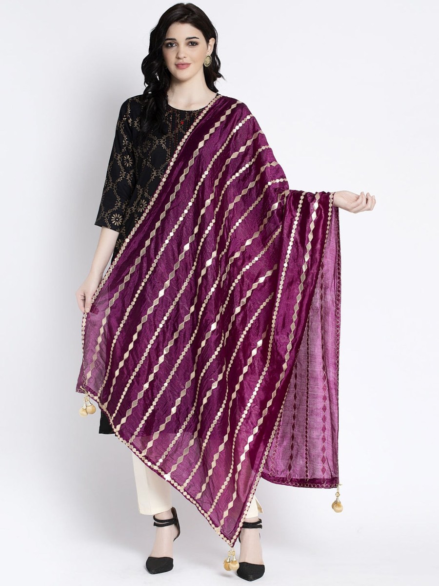 Women Wahe-NOOR | Women'S Wine Gotta Patti Poly Silk Dupatta - Wahe-Noor