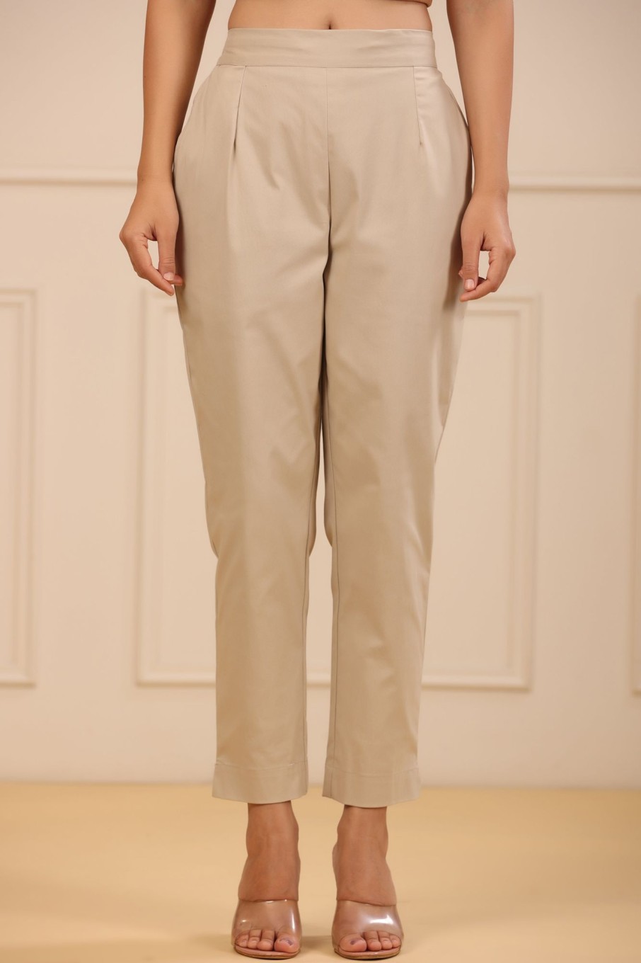 Women Juniper | Women'S Cotton Spendex Solid Straight Pant - Juniper Beige