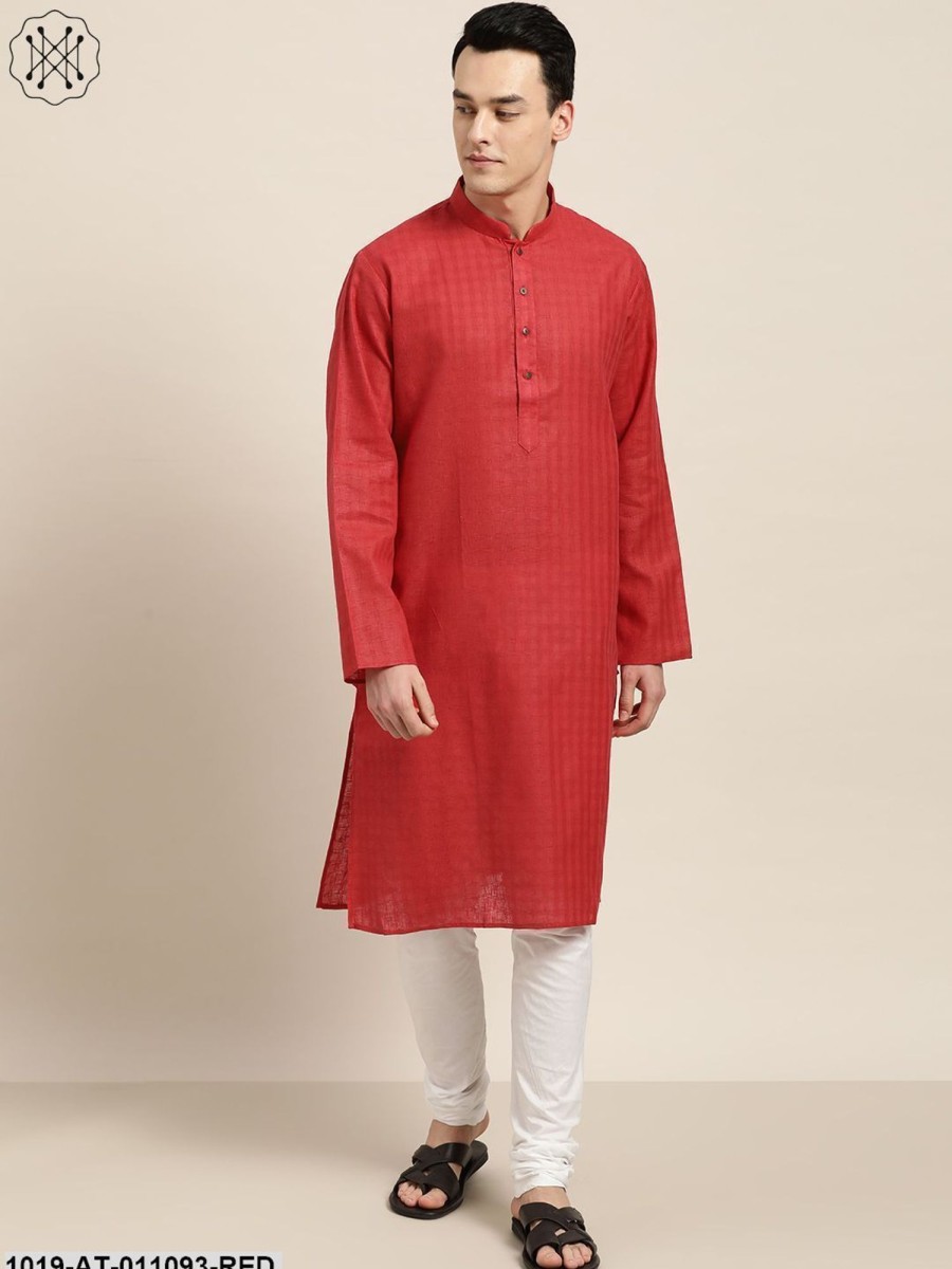 Men Sojanya | Men'S Cotton Blend Red Woven Design Only Long Kurta - Sojanya