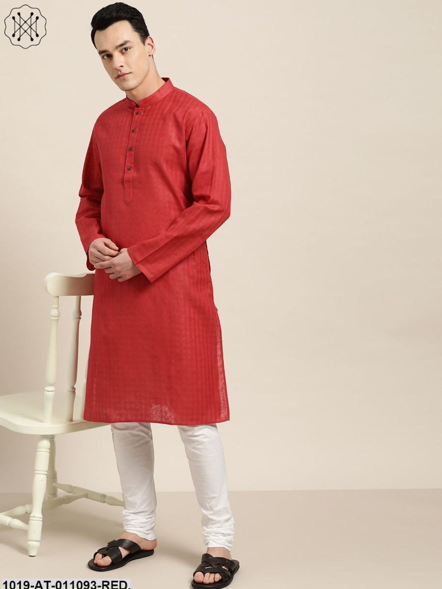 Men Sojanya | Men'S Cotton Blend Red Woven Design Only Long Kurta - Sojanya