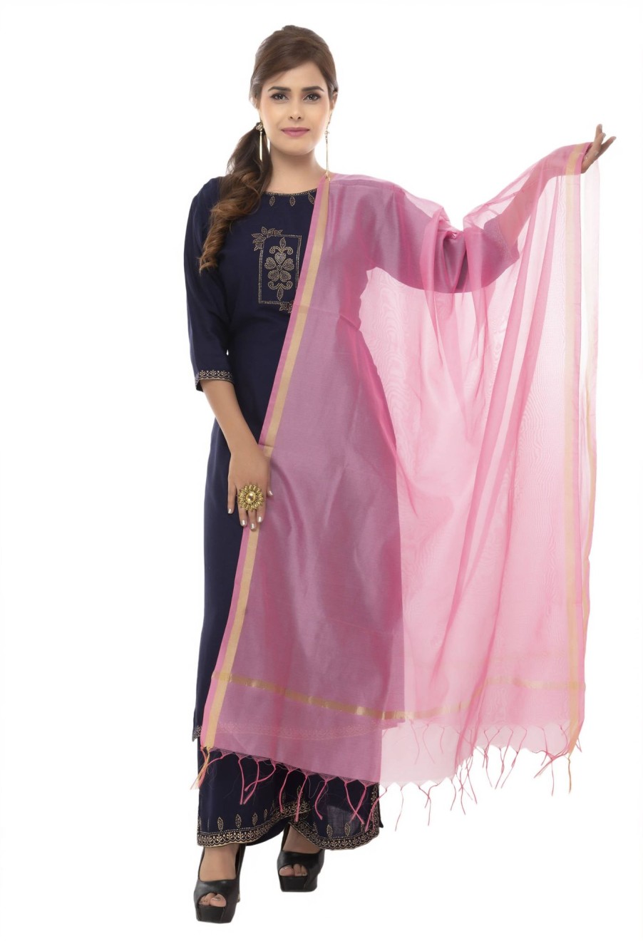 Women Moeza | Women'S Banarsi Chanderi Piping Dupatta Mfd0024 - Moeza Baby Pink