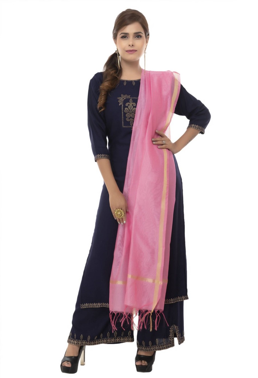 Women Moeza | Women'S Banarsi Chanderi Piping Dupatta Mfd0024 - Moeza Baby Pink