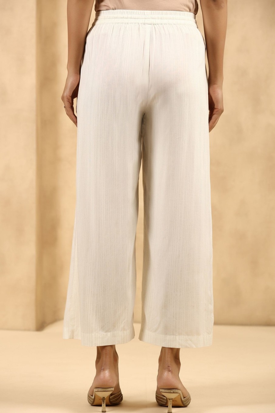 Women Juniper | Women'S Off-White Rayon Gold Printed Wide Leg Palazzo - Juniper Off White