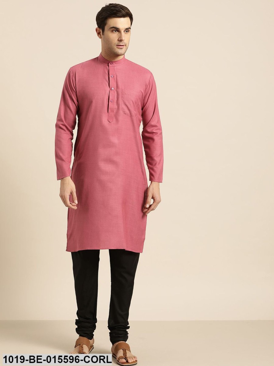 Men Sojanya | Men'S Cotton Dark Coral Solid Only Kurta - Sojanya