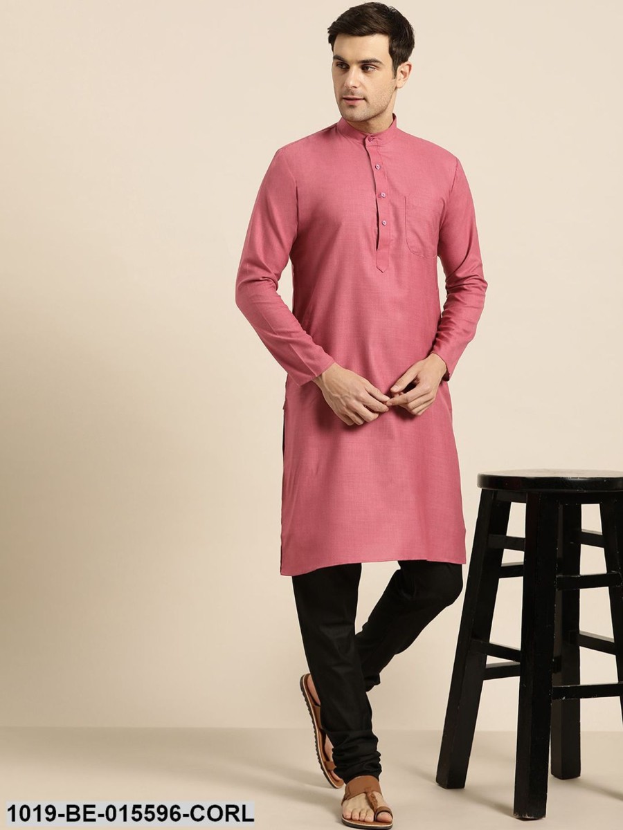 Men Sojanya | Men'S Cotton Dark Coral Solid Only Kurta - Sojanya