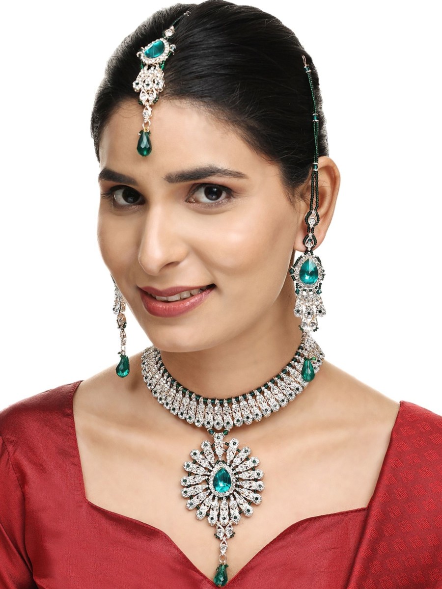 Jewellery Anikas Creation | Brass Green Jewelry Set - Nature'S Elegance - Anikas Creation Multicolor