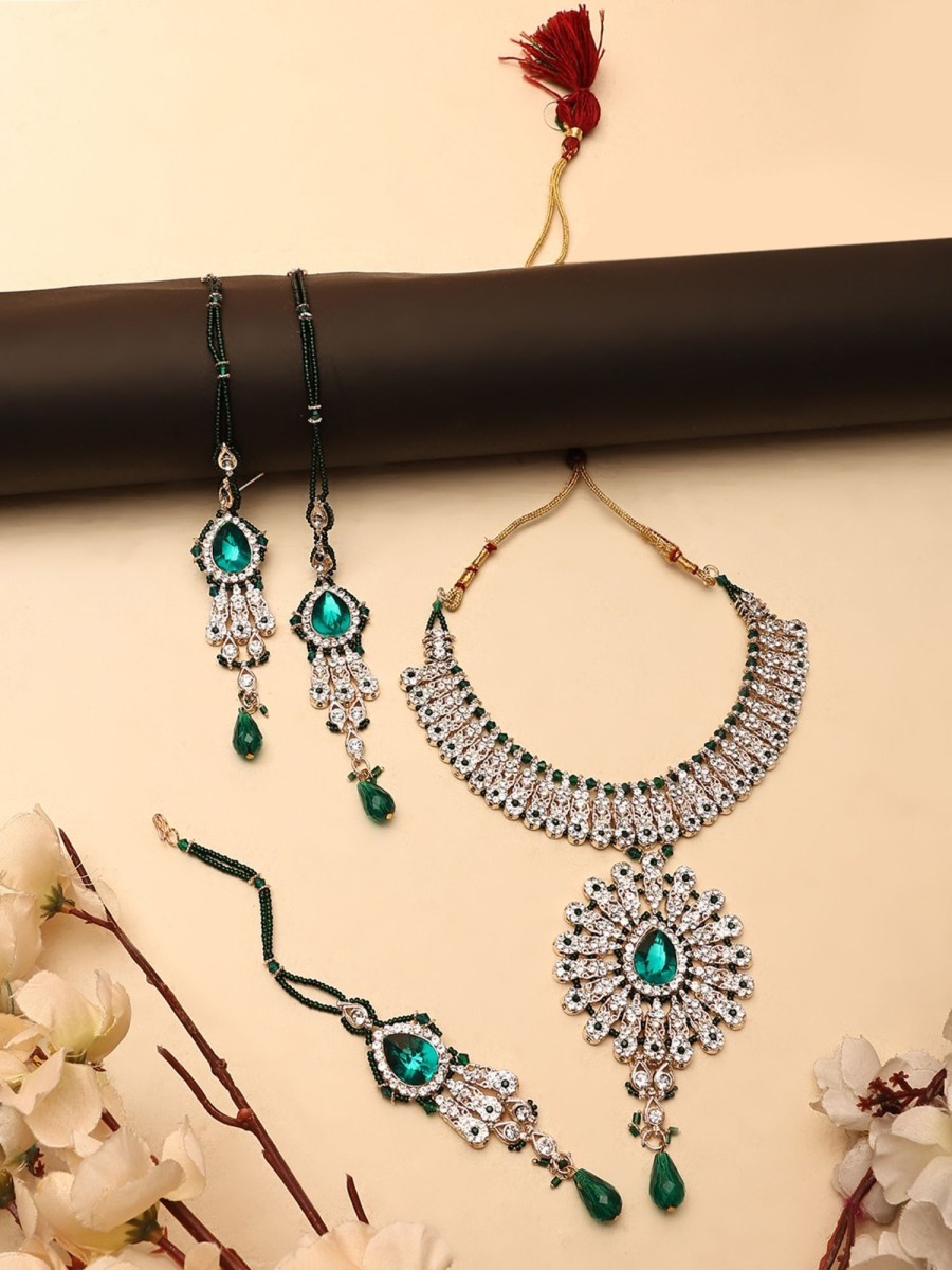 Jewellery Anikas Creation | Brass Green Jewelry Set - Nature'S Elegance - Anikas Creation Multicolor