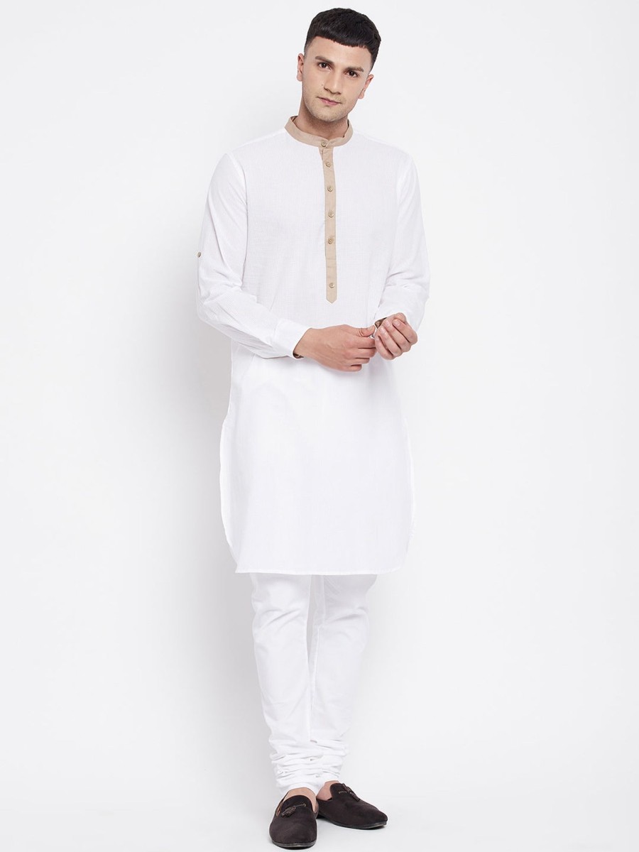 Men Even Apparels | Men'S Pure Cotton Kurta With Band Collar - Even Apparels Beige