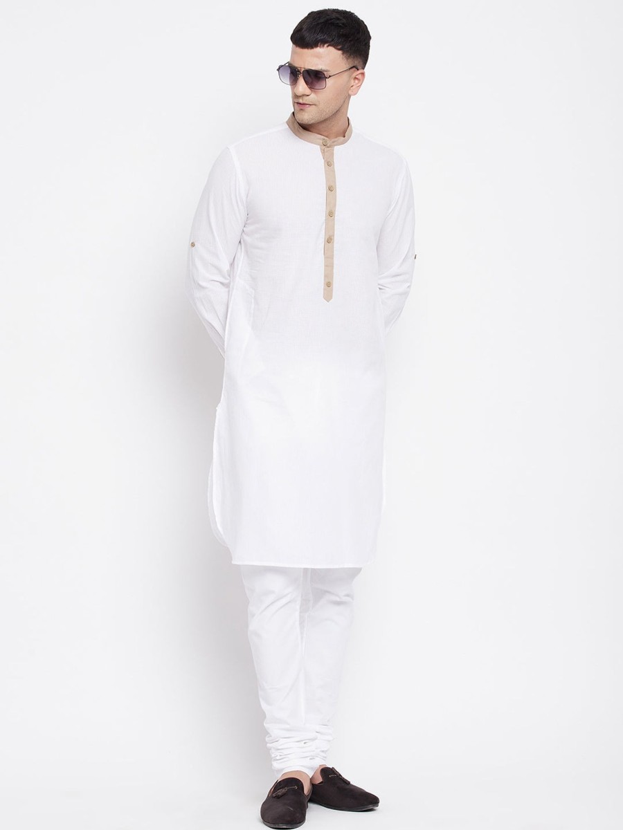 Men Even Apparels | Men'S Pure Cotton Kurta With Band Collar - Even Apparels Beige