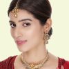 Jewellery Anikas Creation | Designer Gold Plated Traditional Matte Finish Necklace With Earring Maangtika - Anikas Creation Multicolor