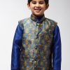 Men Sojanya KID | Kid'S Silk Blend Blue Printed Only Nehrujacket - Sojanya Kid Blue & Orange