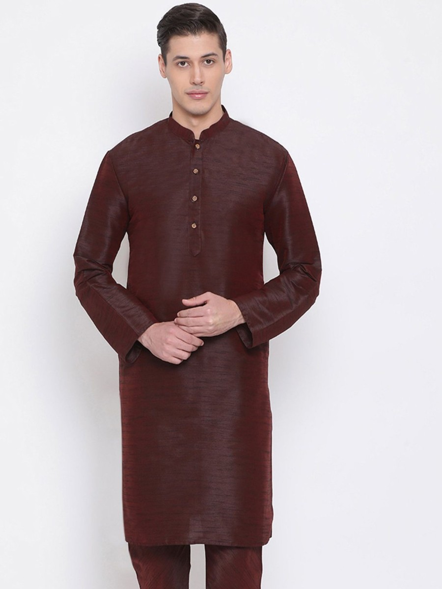 Men Vastramay | Men'S Burgundy Silk Blend Kurta - Vastramay