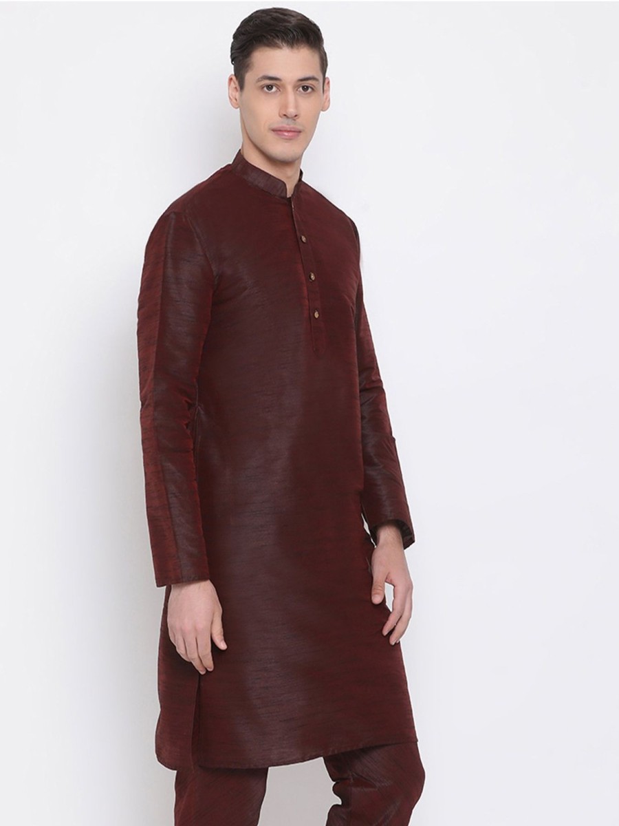 Men Vastramay | Men'S Burgundy Silk Blend Kurta - Vastramay