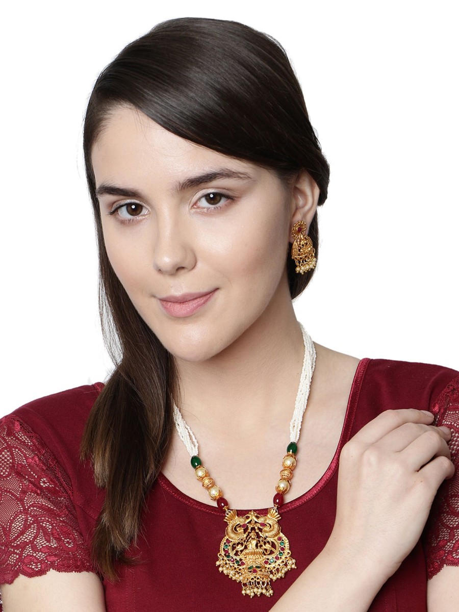 Jewellery Anikas Creation | Gold Plated Maa Laxmi Stone Studded Necklace With Earrrings For Women And Girls - Anikas Creation Multicolor