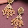 Jewellery Priyaasi | Women'S Gold-Plated Stone Studded Floral Patterned Meenakari Earrings With Beads Drop In Peach Color - Priyaasi