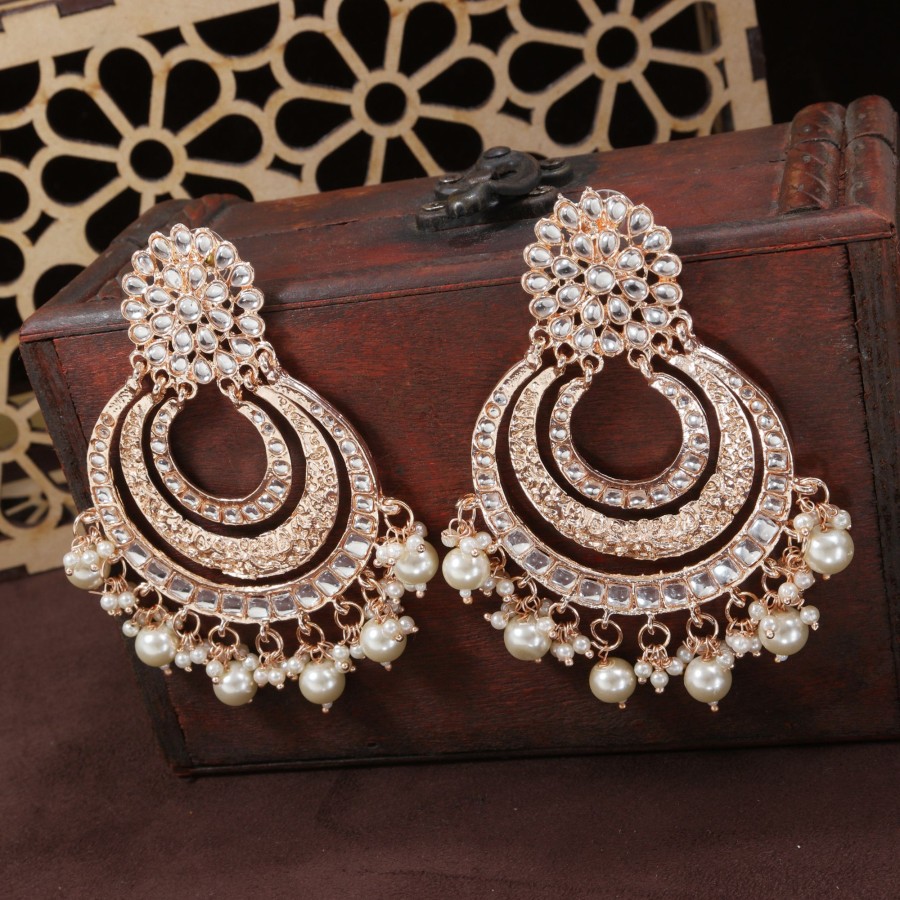 Jewellery I Jewels | Women Kundan U0026 Pearl Chandbali Earrings By I Jewels (1 Pair Earrings) Rose Gold