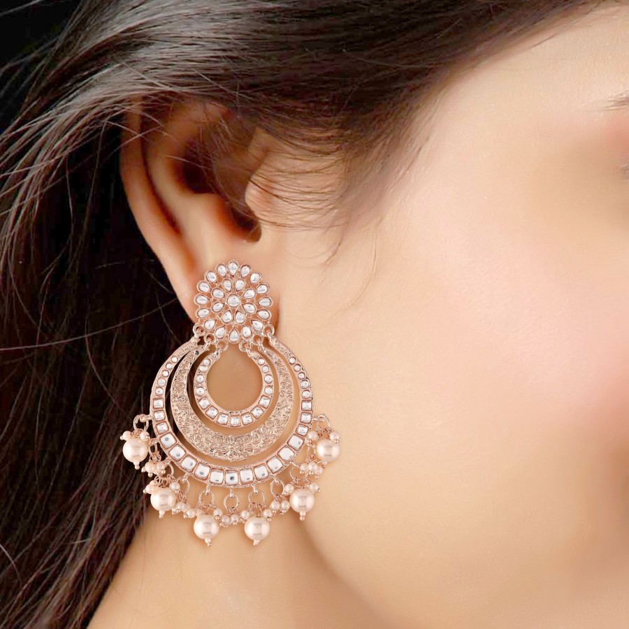 Jewellery I Jewels | Women Kundan U0026 Pearl Chandbali Earrings By I Jewels (1 Pair Earrings) Rose Gold