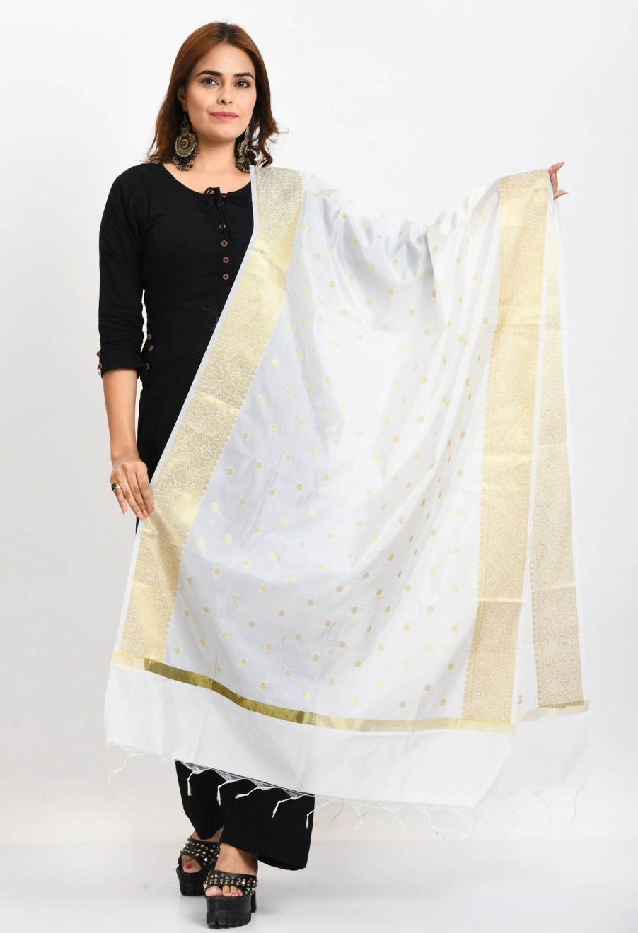 Women Moeza | Women'S Banarsi Silk Woven Design Dupatta - Moeza White