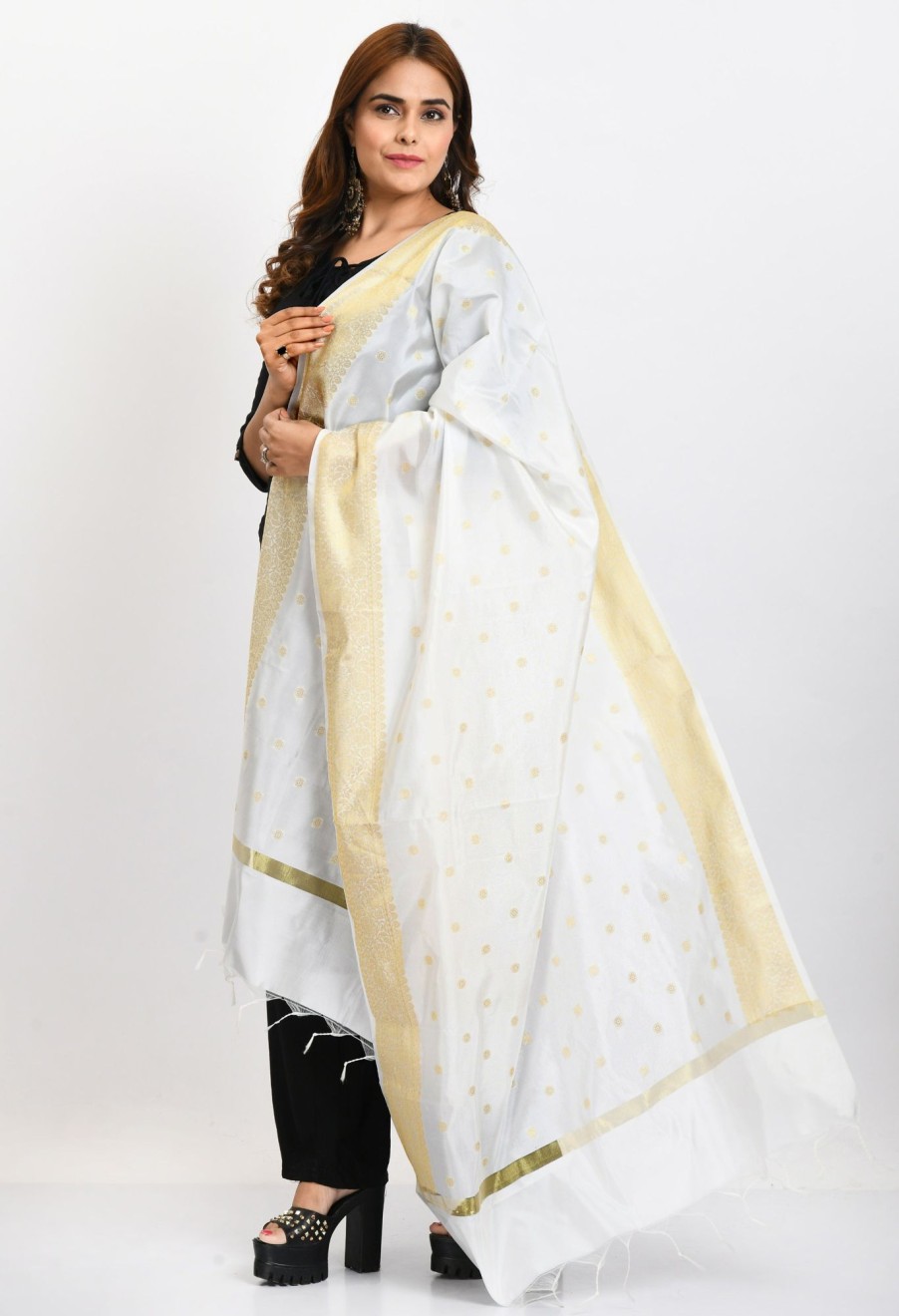 Women Moeza | Women'S Banarsi Silk Woven Design Dupatta - Moeza White