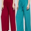 Women Wahe-NOOR | Women'S Solid Maroon U0026 Turquoise Rayon Palazzo (Pack Of 2) - Wahe-Noor