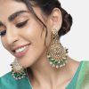 Jewellery I Jewels | Women'S 18K Gold Plated Traditional Handcrafted Pearl Kundan Beaded Earrings (E3013G) - I Jewels Green