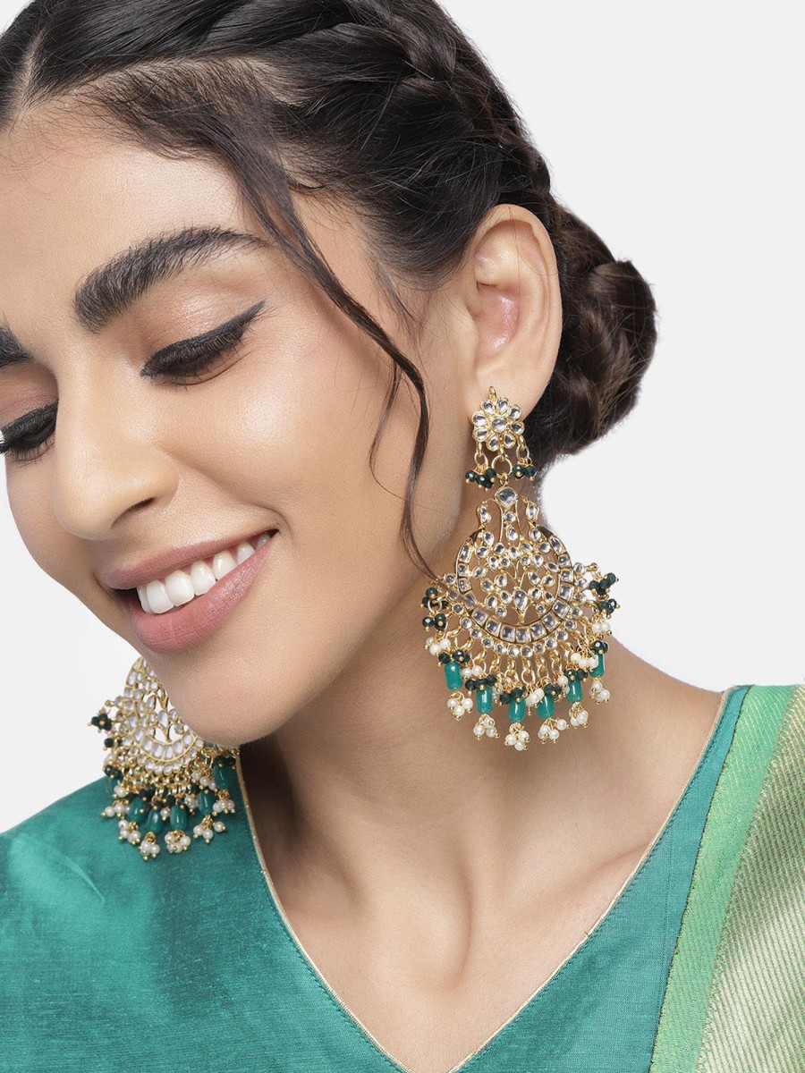 Jewellery I Jewels | Women'S 18K Gold Plated Traditional Handcrafted Pearl Kundan Beaded Earrings (E3013G) - I Jewels Green