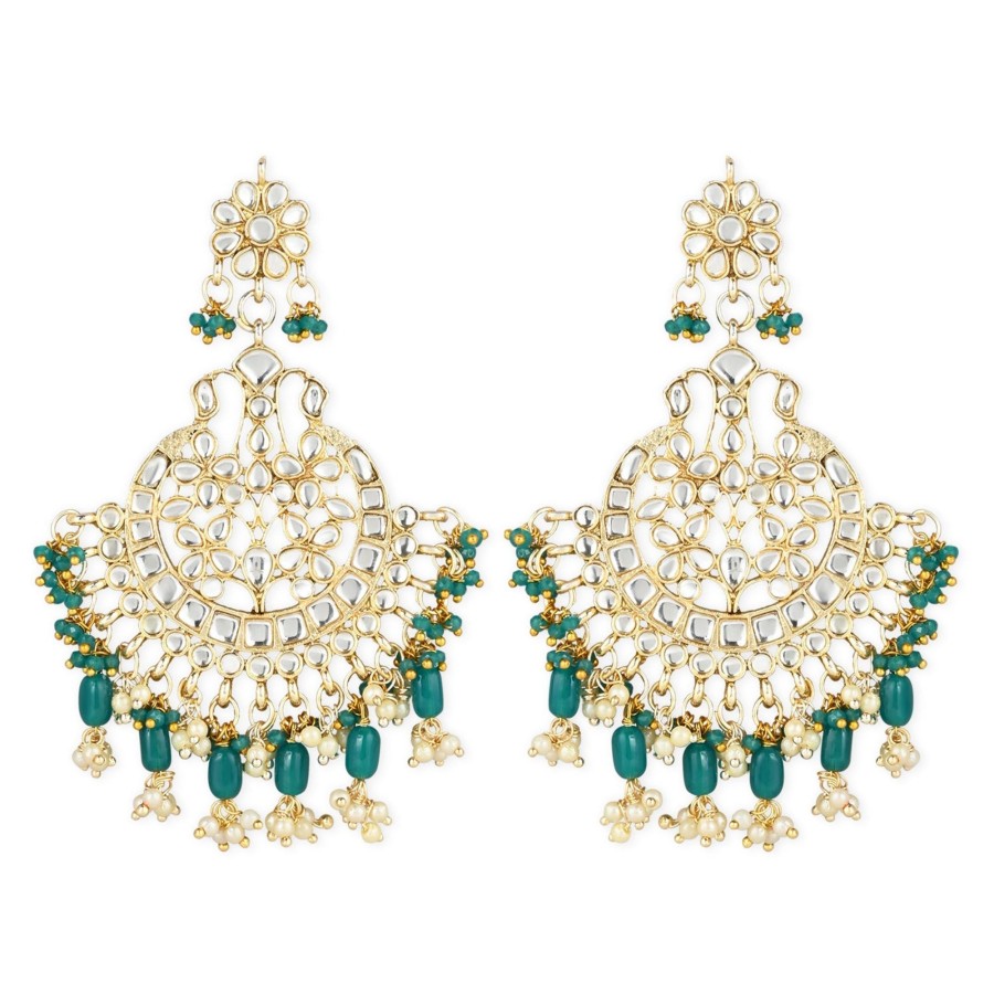 Jewellery I Jewels | Women'S 18K Gold Plated Traditional Handcrafted Pearl Kundan Beaded Earrings (E3013G) - I Jewels Green