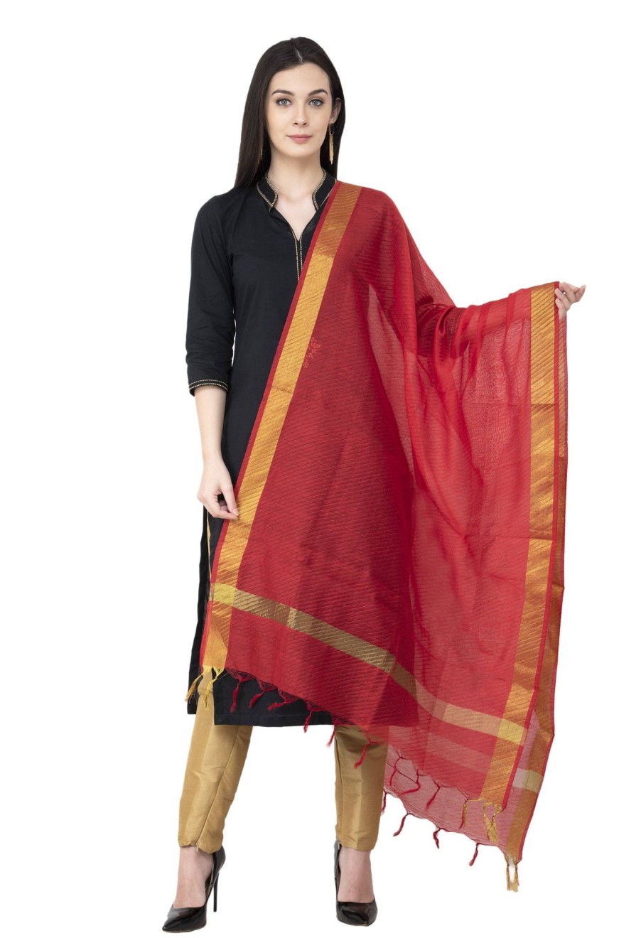 Women AR Silks | A R Silk Golden Color Fancy Silk Dupattas And Chunnis Red