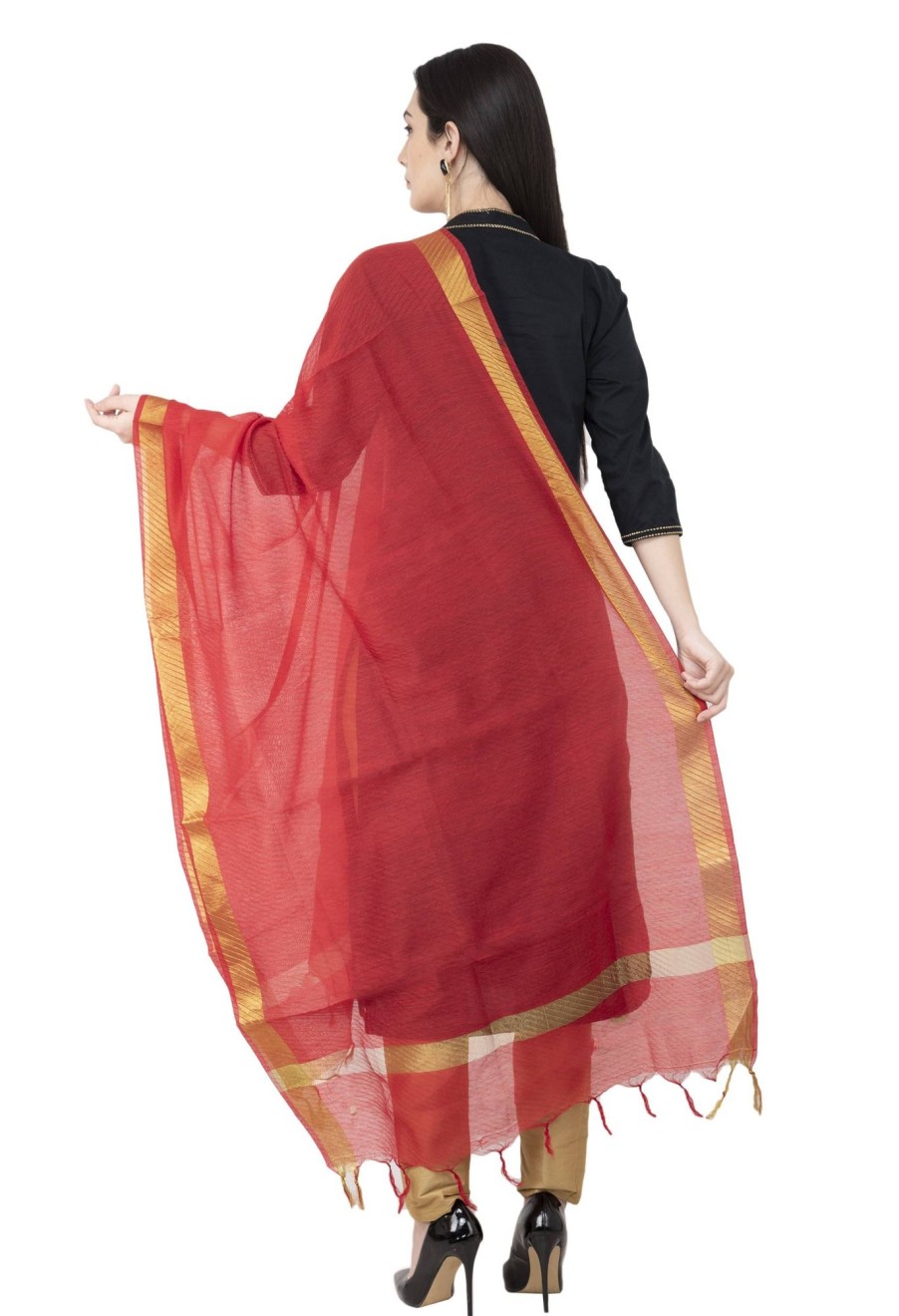 Women AR Silks | A R Silk Golden Color Fancy Silk Dupattas And Chunnis Red