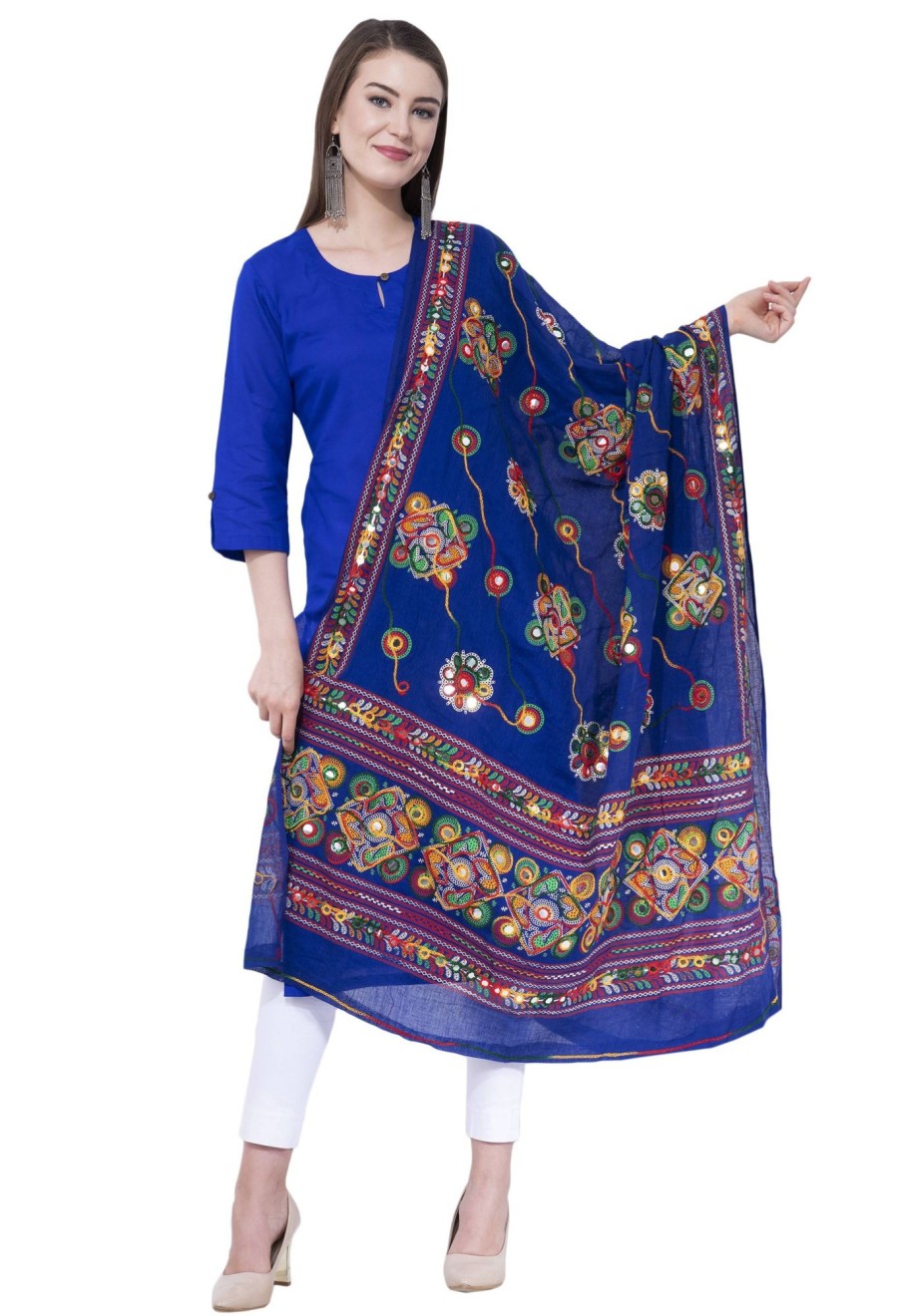 Women AR Silks | A R Silk Color Gurjari Pure Cotton Dupattas And Chunnis Royal Blue